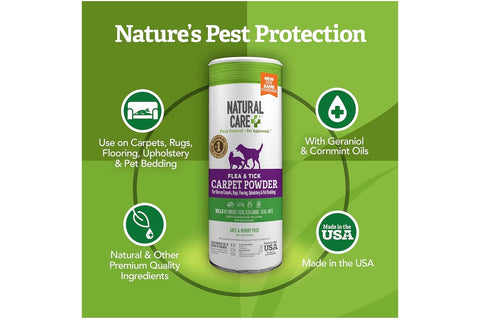 Natural Care Flea and Tick Carpet Powder, Flea & Tick Treatment for Rugs, Carpet, and Pet Bedding, Pet Essential, Pest Prevention, 8.1 oz
