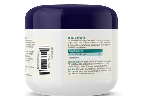 Vetnique Dermabliss Chlorhexidine for Dogs & Cats Wipes - Ketoconazole Medicated Antibacterial & Antifungal Skin Wipes for Hot Spots, Yeast Infection, Yeasty Paws, Itch & Smelly Folds, 50 Count Small