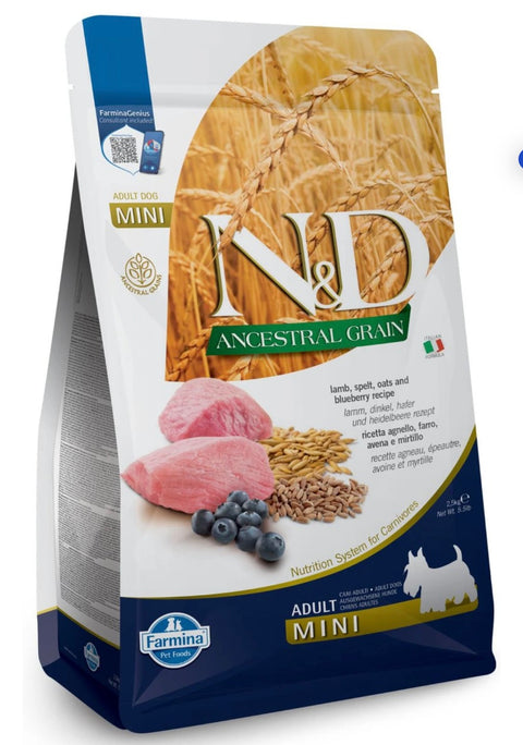 Farmina N&D Ancestral Grain Lamb & Blueberry Recipe Adult Mini Breed Dry Dog Food 5.5 lbs