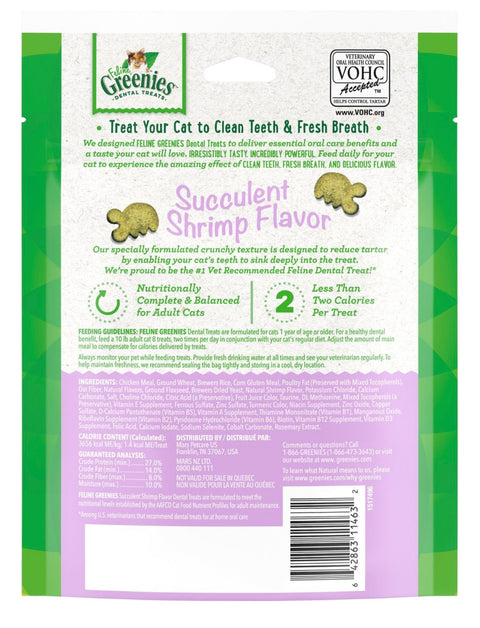 Feline Greenies Adult Natural Dental Care Cat Treat, Succulent Shrimp Flavor4.6 oz