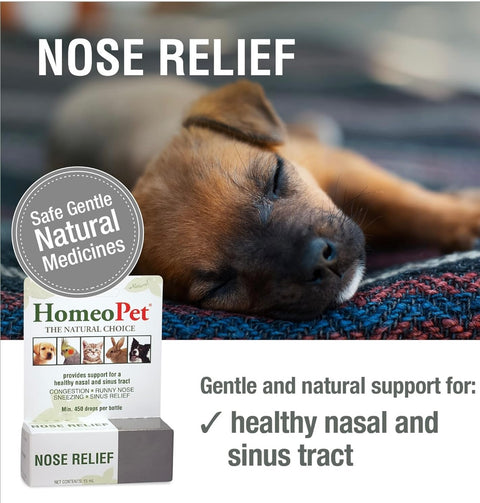 HomeoPet Nose Relief, Safe and Natural Nasal and Sinus Medicine for Cats, Dogs, and Other Small Animals, Pet Congestion Medicine, 15 Milliliters