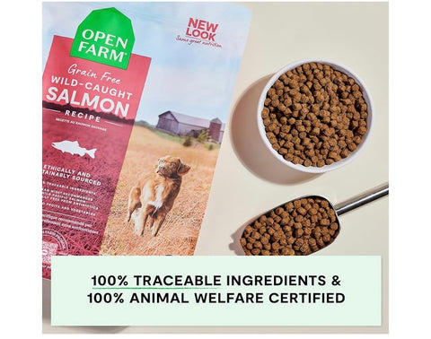 Open Farm, Grain-Free Dry Dog Food, Complete & Balanced Kibble, Sustainably & Ethically Sourced Ingredients, Non-GMO Veggies & Superfoods to Support Overall Health, Wild-Caught Salmon Recipe, 4lb Bag
