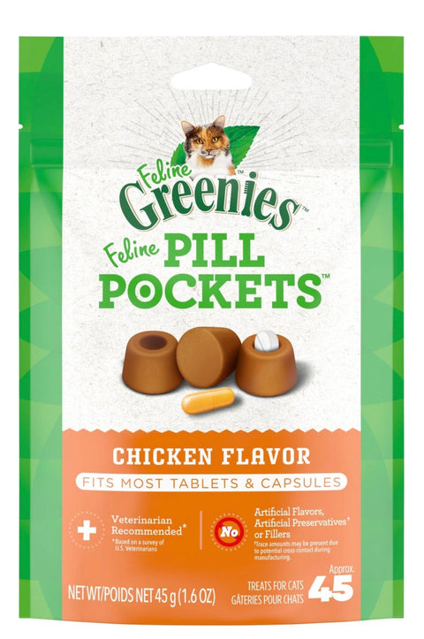 Greenies Pill Pockets Feline Chicken Flavor Natural Soft Adult Cat Treats 45 count