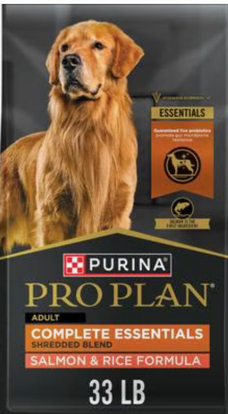 Purina Pro Plan Complete Essentials Adult Shredded Blend Salmon & Rice Formula with Probiotics Dry Dog Food, 33-lb bag