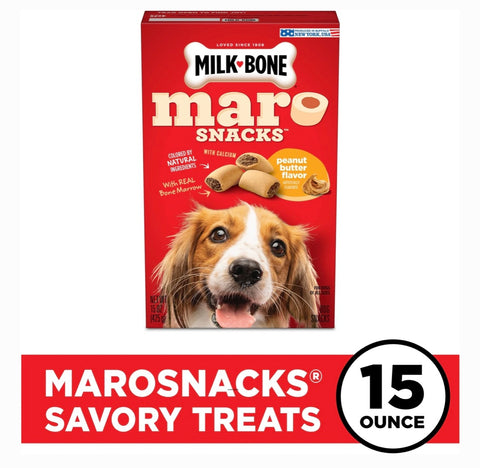 Milk-Bone MaroSnacks Peanut Butter Flavor with Bone Marrow Crunchy Dog Treats, 15-oz box