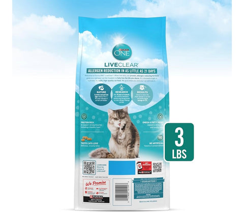 Purina ONE LiveClear Allergen-Reducing Cat Food Dry Formula with Real Chicken As The Number One Ingredient - 3 lb. Bag