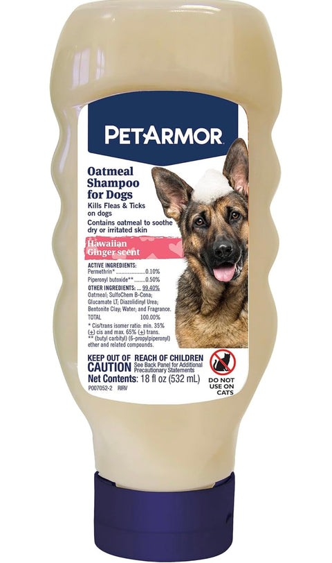 PetArmor Flea & Tick Protection Oatmeal Shampoo for Dogs, Hawaiian Ginger Scent, 18 oz