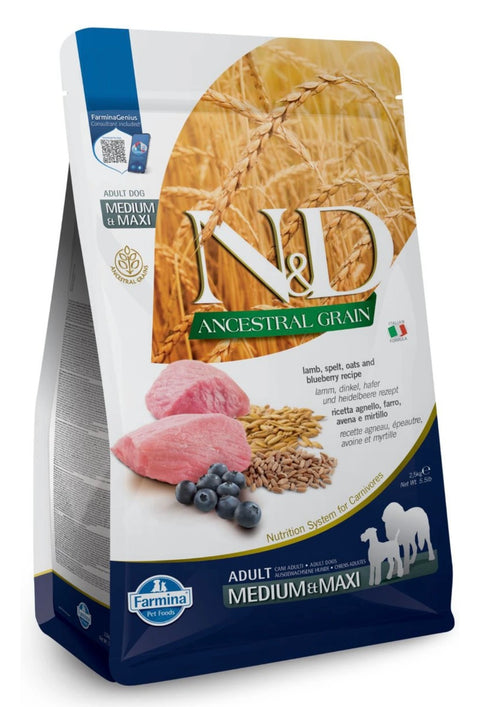 Farmina N&D Ancestral Grain Lamb & Blueberry Medium & Maxi Adult Dry Dog Food 26.4 lbs