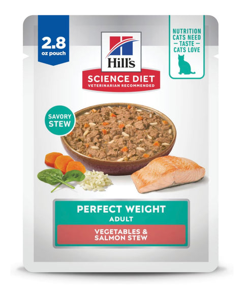Hill's Science Diet Adult Perfect Weight Management Vegetables & Salmon Stew Wet Cat Food, 2.8-oz pouch