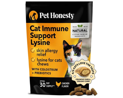 Pet Honesty Cat Immune Support Lysine - Cat Allergy Relief - Sneezing, Runny Nose, Watery Eyes - Cat Supplements & Vitamins with Omega 3s, L-Lysine, Antioxidants, Colostrum - Chicken (30 Day Supply)