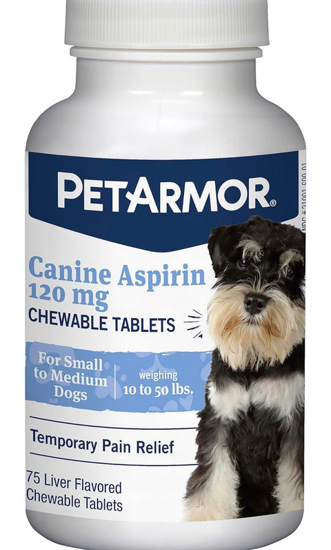 PetArmor Aspirin for Small Dogs, Fast Acting Anti-Inflammatory and Pain Relief For Dogs, Vet-Quality Joint Support and Pain Meds for Dogs, 75 Liver Flavored Tablets