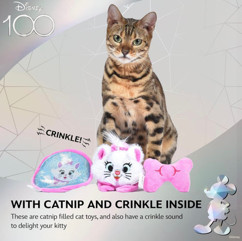 3 Piece Aristocats Cat Toys with Catnip and Crinkle, 4in | Shimmery, Crinkly Disney Cat Toys | Catnip Plush Toys for Cats Inspired by Aristocats