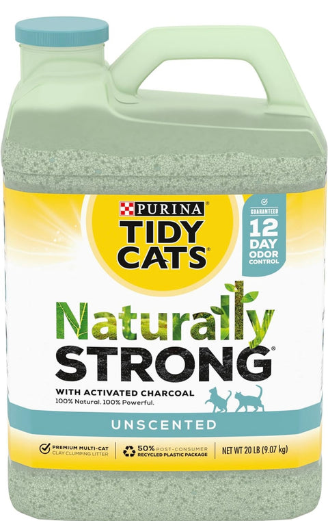 Purina Tidy Cats Unscented, Clumping, Natural Cat Litter, Naturally Strong Clay Multi Cat Litter -20 lb. Jug