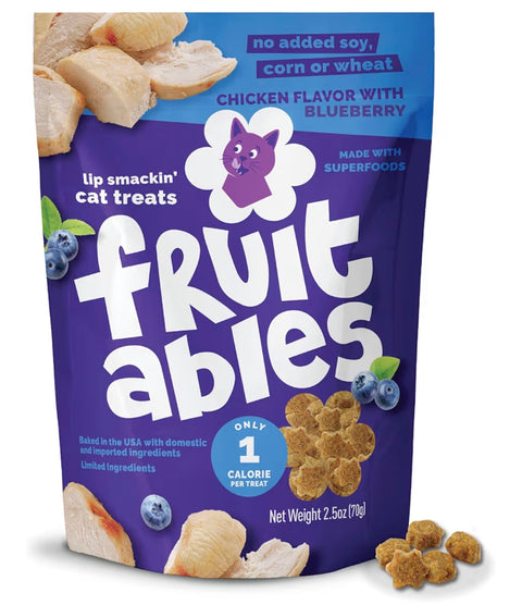 Fruitables Cat Treats, Healthy Treats For Cats, Low Calorie and Packed with Protein, Crunchy Biscuits, No Wheat, Corn or Soy, Made with Real Chicken and Blueberry, 2.5oz