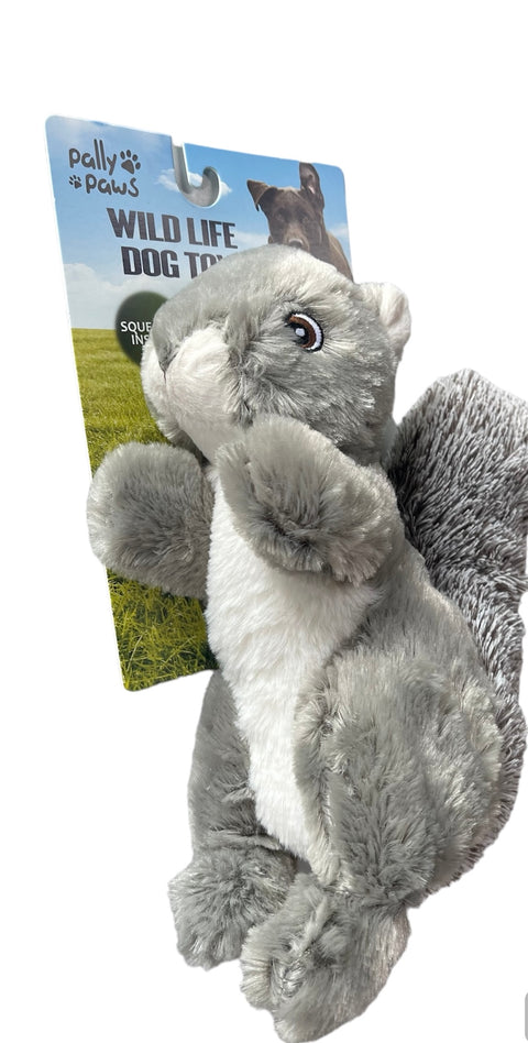 pally paws wild life dog toy squeaker gray squirrel