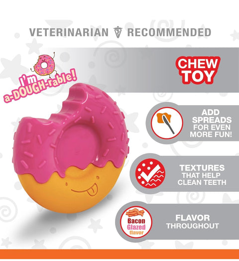 Nylabone Donut Power Chew Toy for Dogs, Dog Toys for Aggressive Chewers, Bacon Glazed Flavor, Medium Dogs - Up to 35 lbs,