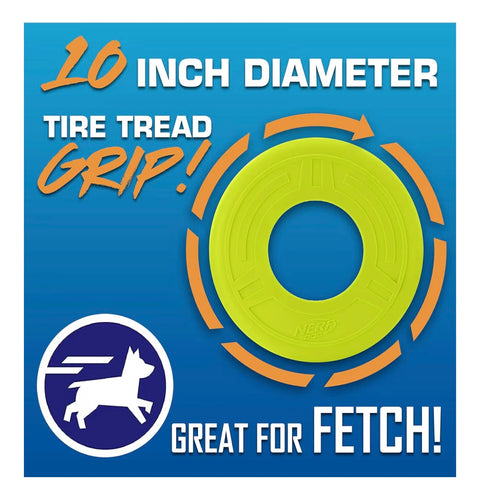 Nerf Dog Atomic Flyer Outdoor Dog Toy, 10 Inch Flying Disc Dog Fetch Toy, Rubber Dog Toy for Medium Dogs and Large Dogs, Green