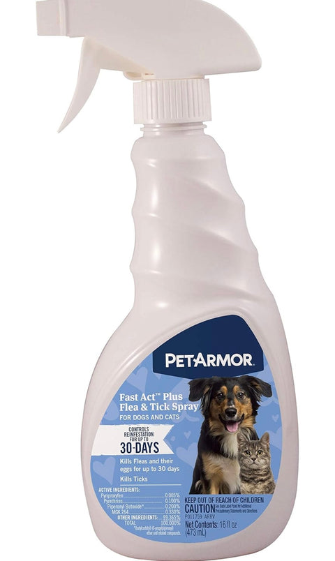 PetArmor Fastact Plus Flea and Tick Spray for Dogs and Cats 16 oz