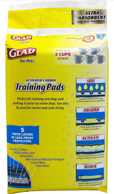 Glad for Pets Heavy Duty Ultra-Absorbent Activated Charcoal Puppy Pads with Leak-Proof Edges | Pee Pads for Dogs | Perfect for Training New Puppies, Black, 24 Count