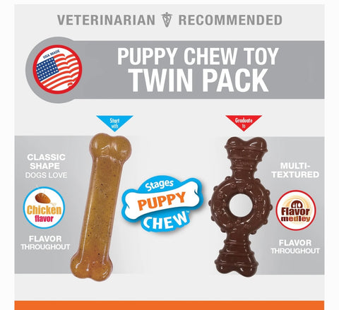 Nylabone Just for Puppies Teething Chew Ring Flavor Medley & Chicken Dog Bone, X-Small, 2 count