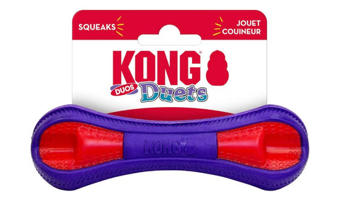 KONG Duets Duos Bouncy Dual Color Squeaky Toy fot Dogs (Bone, Small)