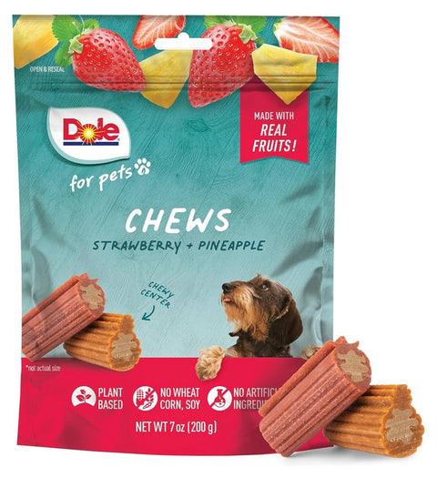 Dole Freshly Fetched Dog Chews, Strawberry & Pineapple Flavored Dog Treats, 7oz, No Wheat, Corn, Soy, Artificial Flavors, Colors, or Preservatives