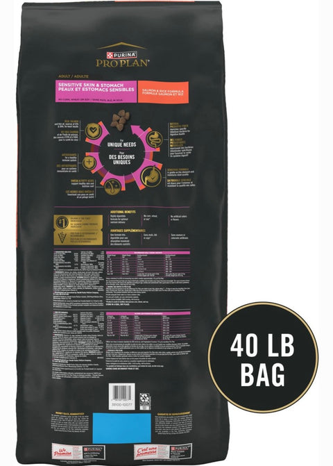 Purina Pro Plan Adult Sensitive Skin & Stomach Salmon & Rice Formula Dry Dog Food, 40-lb bag