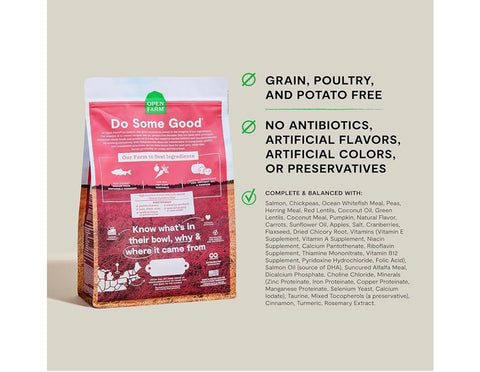 Open Farm, Grain-Free Dry Dog Food, Complete & Balanced Kibble, Sustainably & Ethically Sourced Ingredients, Non-GMO Veggies & Superfoods to Support Overall Health, Wild-Caught Salmon Recipe, 4lb Bag