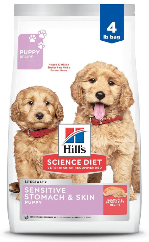 Hill's Science Diet Sensitive Stomach & Skin, Puppy, Stomach & Skin Sensitivity Support, Dry Dog Food, Salmon & Brown Rice, 4 lb Bag