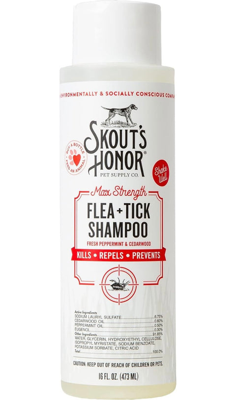 Skout's Honor Flea + Tick Shampoo for Dogs - Natural Peppermint & Cedarwood Formula, Protects from Fleas, Ticks, and Mosquitos, 16 oz