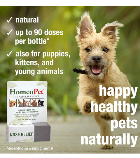 HomeoPet Nose Relief, Safe and Natural Nasal and Sinus Medicine for Cats, Dogs, and Other Small Animals, Pet Congestion Medicine, 15 Milliliters