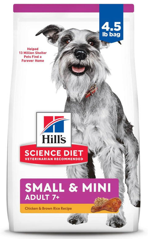 Hill's Science Diet Small & Mini, Senior Adult 7+, Small & Mini Breeds Senior Premium Nutrition, Dry Dog Food, Chicken, Brown Rice, & Barley, 4.5 lb Bag