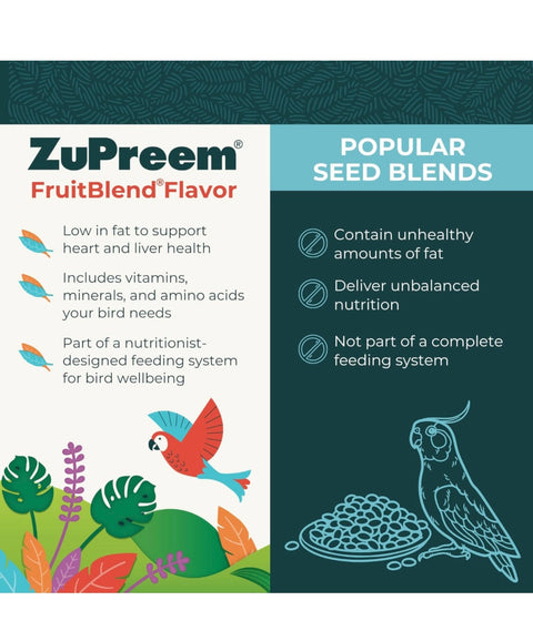 ZuPreem FruitBlend Flavor Pellets Bird Food for Large Birds, 3.5 lb - Daily Blend Made in USA for Amazons, Macaws, Cockatoos