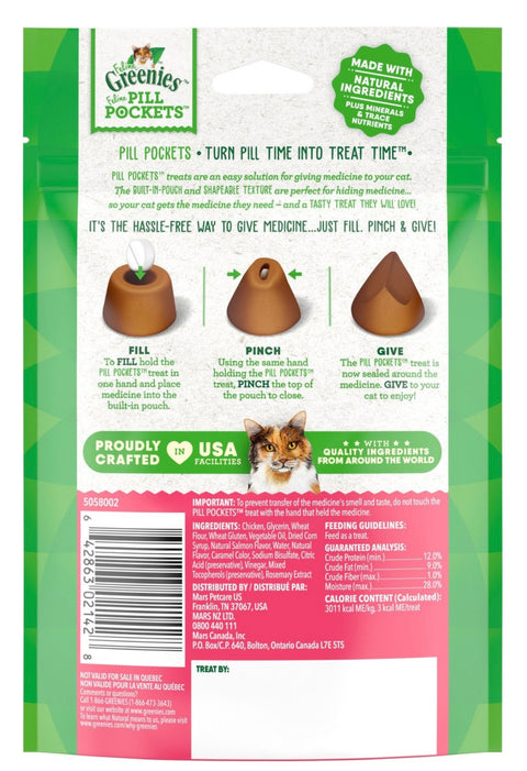 Greenies Pill Pockets Feline Natural Salmon Flavor Soft Adult Cat Treats 45 count