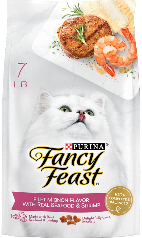 Purina Fancy Feast Dry Cat Food Filet Mignon Flavor with Seafood and Shrimp - 7 lb. Bag