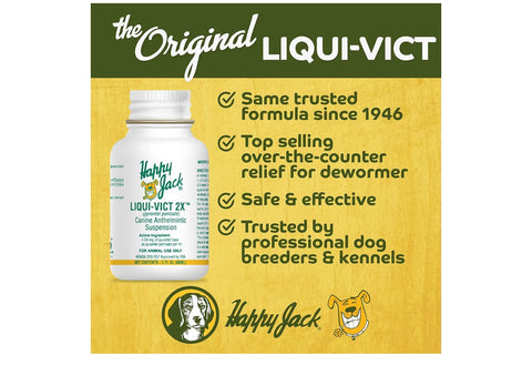 Happy Jack Liqui-Vict 2X Liquid Dog Dewormer for Large, Medium & Small Breeds (2 oz), Wormer Removes Roundworms & Hookworms, for Puppies to Seniors to Lactating Moms