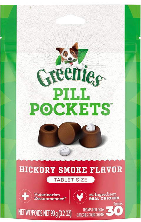 GREENIES PILL POCKETS for Dogs Tablet Size Natural Soft Dog Treats, Hickory Smoke Flavor, 3.2 oz. Pack (30 Treats)