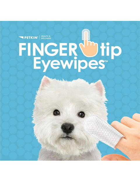 Petkin Fingertip Eye Wipes for Dogs and Cats, 50 Finger Wipes - Slip-On, Snug Fit, Micro-Bristle Fabric - Cleans Eye Area, Dirt and Tear Stains - Convenient, Ideal for Home and Travel - No Scent