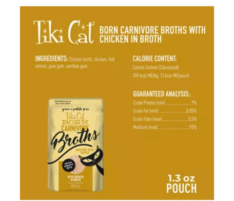 Tiki Cat® Born Carnivore® Broths Wet Cat Food Topper - Non-GMO, Grain Free, 1.3oz chicken