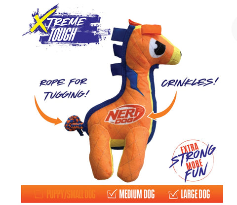 Nerf Dog Xtreme Tough Mighty Giraffe Rope Tug Crinkle Dog Toy