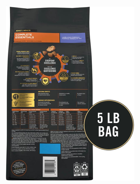 Purina Pro Plan Complete Essentials Shredded Adult Blend Lamb & Rice with Probiotics Dry Dog Food, 5-lb bag