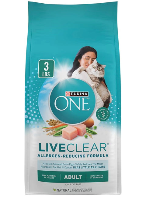 Purina ONE LiveClear Allergen-Reducing Cat Food Dry Formula with Real Chicken As The Number One Ingredient - 3 lb. Bag