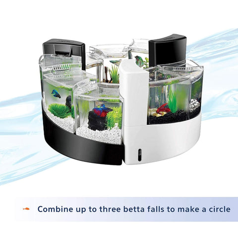 Aqueon Betta Falls 3 Section Aquarium Fish Tank With QuietFlow Power Filtration, Black