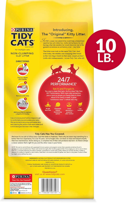 Purina Tidy Cats Non Clumping Cat Litter, 24/7 Performance Multi Cat Litter - 10 lb. Bags