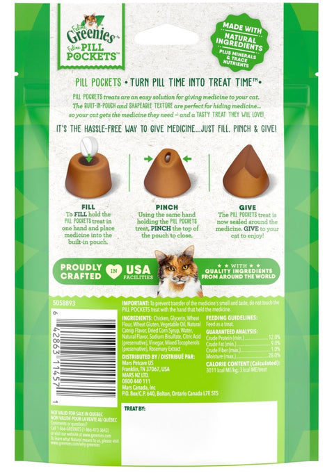 Greenies Pill Pockets Feline Catnip Flavor Natural Soft Adult Cat Treats, 1.6-oz pouch