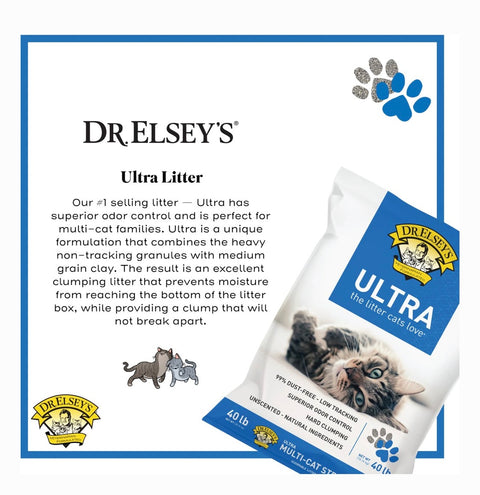 Dr. Elsey's Ultra Unscented Clumping Clay Cat Litter, 40-lb bag