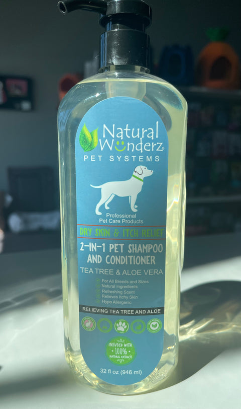 Natural Wunderz DRY SKIN ITCH RELIEF PET SHAMPOO CONDITIONER Tea Tree Aloe 32 fl oz