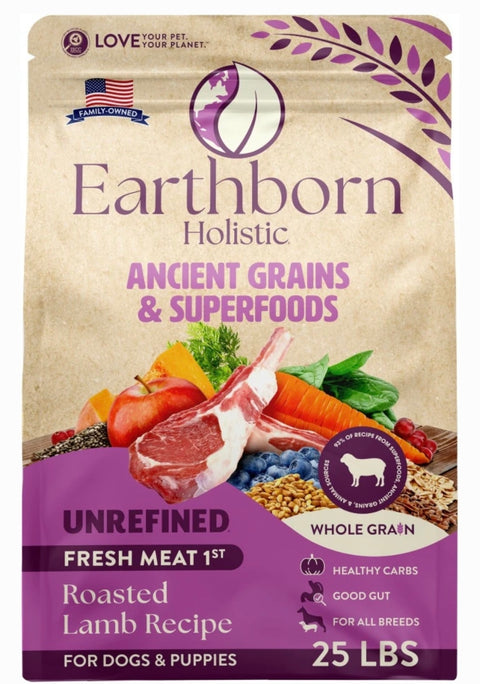 Earthborn Holistic Unrefined Roasted Lamb with Ancient Grains & Superfoods Dry Dog Food, 25-lb bag