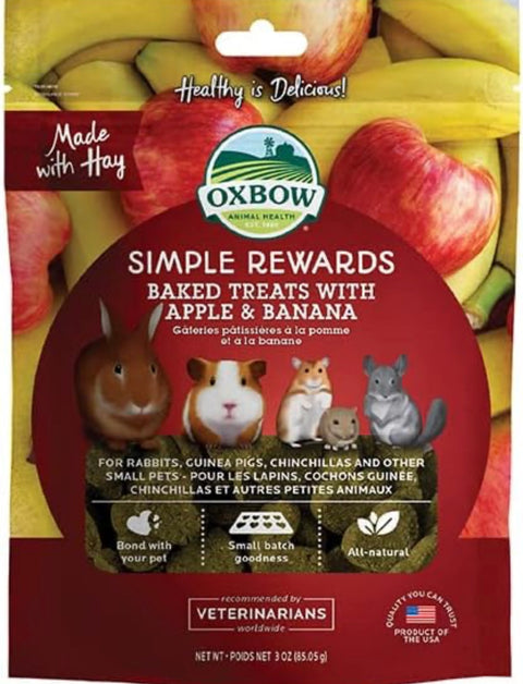 Oxbow Simple Rewards Baked Treats with Apples and Bananas for Rabbits, Guinea Pigs, Chinchillas, and Small Pets 3 Ounce (Pack of 1)