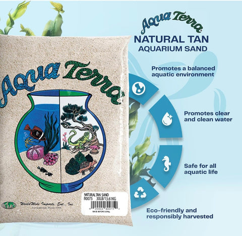 Aqua Terra Aquarium Natural Tan Sand, 5 lbs - Optimal pH Balance, Enhanced Water Clarity, Natural Aesthetic Appeal, Easy Maintenance, Eco-Friendly Health